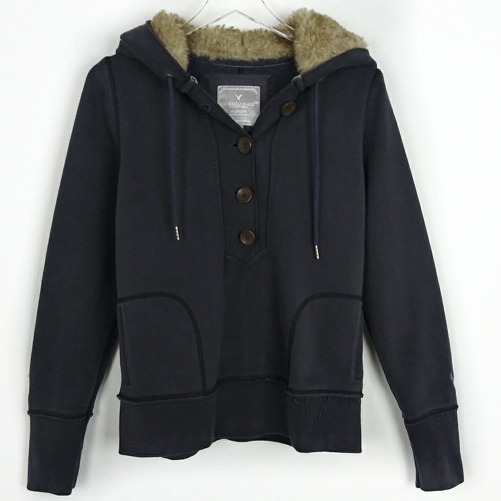 American Eagle Outfitters fur lined hood pullover
